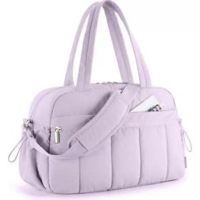 Purple large capacity slit fluffy shoulder bag, waterproof portable luggage tote bag, multi zipper pocket design, sports and fitness travel handbag