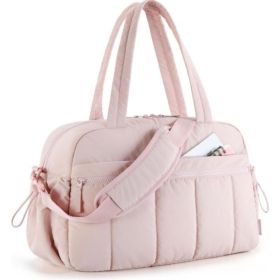 Pink large capacity slit fluffy shoulder bag, waterproof portable luggage tote bag, multi zipper pocket design, sports and fitness travel handbag