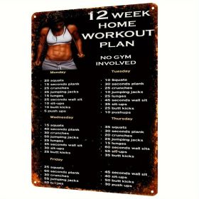CIFbuy Vintage Fitness Plan Aluminum Sign Home Workout Guide Motivational Wall Decor for Home Gym Bar Indoor Outdoor Use 12x8 Inches No Battery Needed