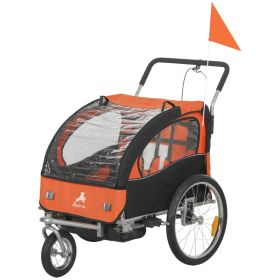 2-Seat Elite 360 Swivel Bike Trailer for Kids Bicycle Cargo Trailer with Water-Resistant Windows, Black and Orange (Option: Orange-850x230x730 mm)