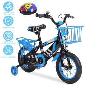 12In/16In Kids' Bike with Training Wheels Children Bicycle with Helmet Basket Rear Seat Chain Guard for Boys Aged 2-4/4-7 GPCT5448 (Color: Blue, size: 12IN)