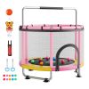 60" Trampoline for Kids, 5 FT Toddler Mini Trampoline, 132 lbs Indoor Outdoor Play Toys with Enclosure Net and Adjustable Gymnastics Bar