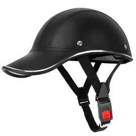 Safety Bicycle Helmet Adjustable Windproof Bike Helmet Sunshade Baseball Cap Anti-UV Cycling Motorcycle Hat Leather Helmet (Color: Black, size: One size)