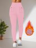 Sports high waisted and hip lifting yoga pants, button pockets, sports leggings, tight fitting slimming and warm work pants for women